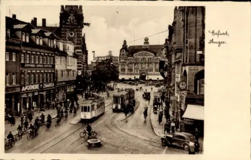 Ak Erfurt in Thüringen, Anger, Kaufhaus, Apotheke, Straßenbahnen