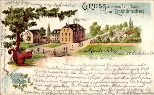 Litho Markersdorf Chemnitz in Sachsen, Gasthaus zum Eichhörnchen
