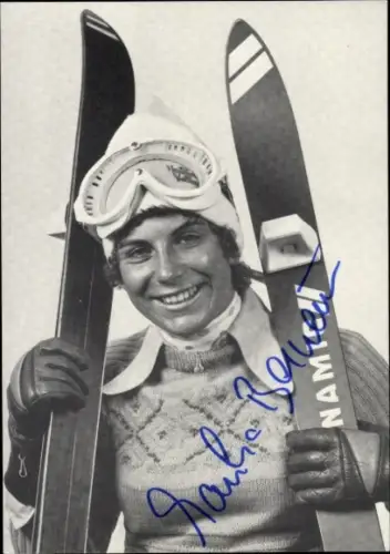 Autogrammkarte Skirennläuferin Monika Berwein, Autogramm