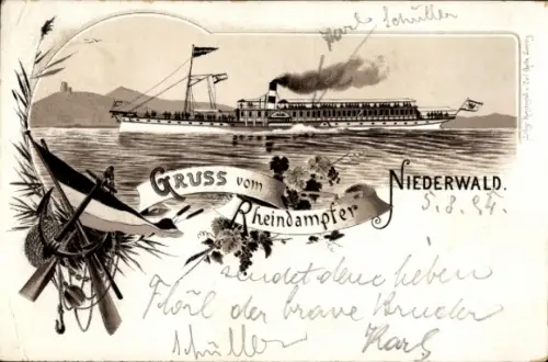 Litho Rheindampfer Niederwald, Salondampfer