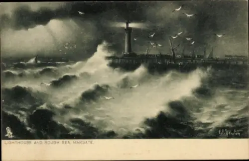 PC Margate Kent England, Lighthouse, Rough Sea