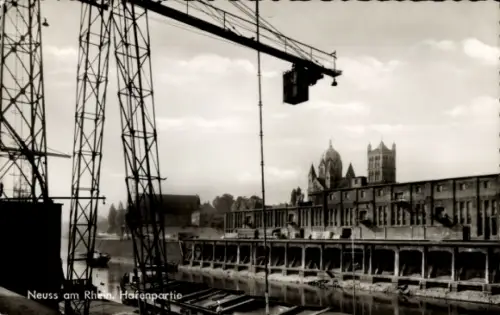 Ak Neuss am Rhein, Neuss am Rhein, Harenpartie, Hafenansicht, Kräne
