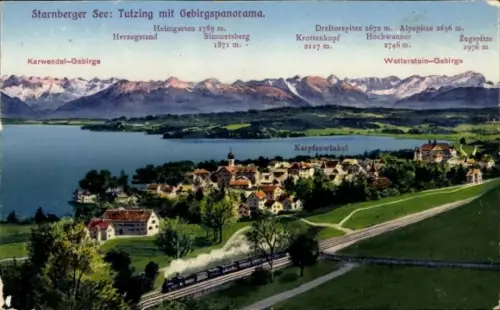 Ak Tutzing am Starnberger See Oberbayern,  Tutzing, Gebirgspanorama, Karwendel-Gebirge, Wetterste