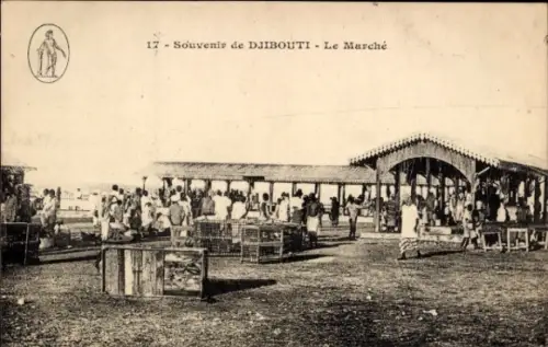 Ak Djibouti Dschibuti, Markt in  Menschen, Stände