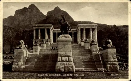 Ak Cape Town Kapstadt Südafrika, Groote Schuur Hospital, Rhodes Memorial,  Statue, Berge im Hinte