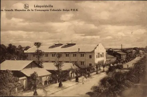 Ak Kinshasa Léopoldville DR Kongo Zaire,  Grands Magasins, Compagnie Coloniale Belge P.E.K., Stra
