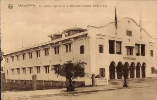 Ak Kinshasa Léopoldville DR Kongo Zaire,  große Geschäfte, Compagnie Coloniale Belge P.E.K.