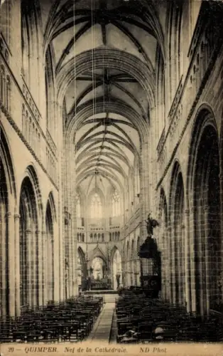Ak Quimper Finistère, Kathedrale, Innenansicht,  Nef, ND Phot