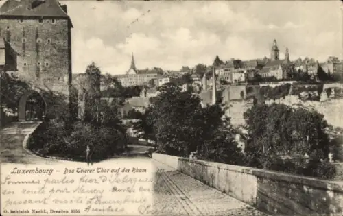 Ak Luxemburg Luxembourg, Trierer Tor auf der Rham