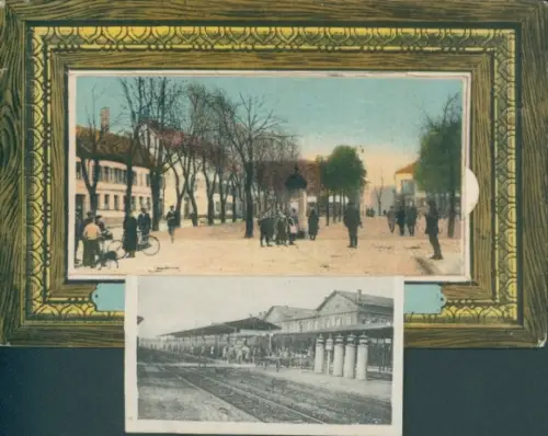 Leporello Ak Germersheim am Rhein, Teilansichten, Straßenpartie, Bahnhof Gleisseite