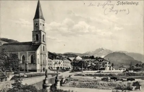 Ak Schellenberg Marktschellenberg Markt Schellenberg in Oberbayern, Kirche, Brücke