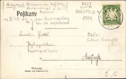 Foto Ak Hollfeld in der Fränkischen Schweiz, Hermann von Aufsess, Autogramm
