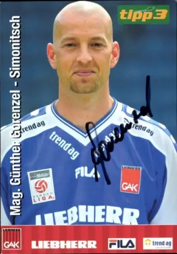 Autogrammkarte Assistenztrainer Mag. Günther Gorenzel-Simonitsch, GAK, Autogramm