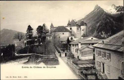 Ak Gruyères Kanton Freiburg Schweiz, Entree du Chateau, Schloss
