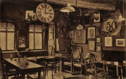 Ak Jena in Thüringen, Gasthaus 'Zur Rose', Tisch mit Stühlen, Wanduhr, Bilder an der Wand