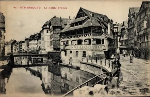 Ak Strassburg Bas Rhin, La Petit France, Fluss, Brücke