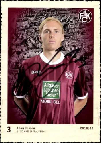Autogrammkarte Fußballer Leon Jessen, 1. FC Kaiserslautern, Autogramm