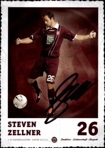 Autogrammkarte Fußballer Steven Zellner, 1. FC Kaiserslautern, Autogramm