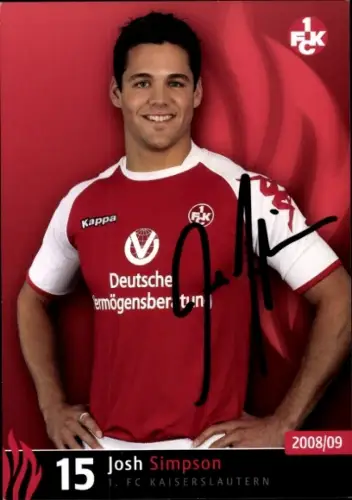 Autogrammkarte Fußballer Josh Simpson, 1. FC Kaiserslautern, Autogramm