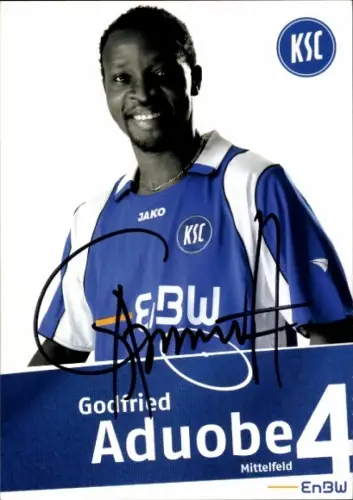 Autogrammkarte Fußballer Godfried Aduobe, Karlsruher SC, Autogramm
