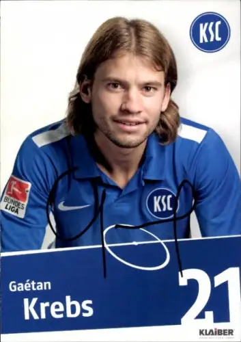 Autogrammkarte Fußballer Gaétan Krebs, Karlsruher SC, Autogramm