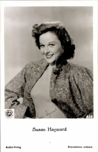 Ak Schauspielerin Susan Hayward, Portrait, Autogramm