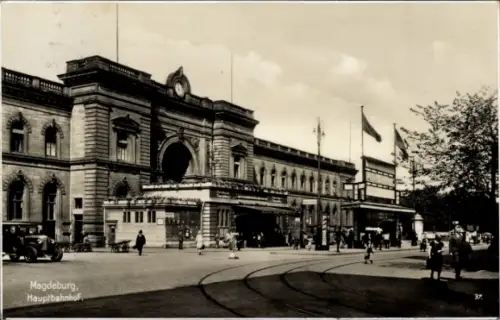 Ak Magdeburg an der Elbe, Hauptbahnhof, Außenansicht
