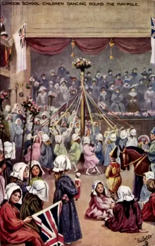 Künstler Ak London, school children dancing round the Maypole, tanzende Kinder