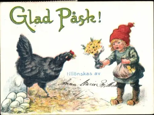 Künstler Ak Nyström, Jenny, Frohe Ostern, Zwerg, Henne, Eier