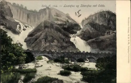 Ak Odde Hardanger Norwegen, Wasserfall, Brücke, Berge