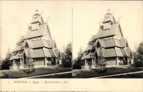 Stereo Ak Bygdo Norwegen, Église de Gol, Stabholzkirche