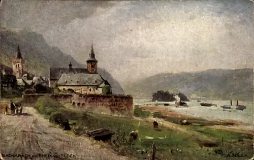 Künstler Ak Nicolai von Astudin, Bacharach am Rhein, Teilansicht