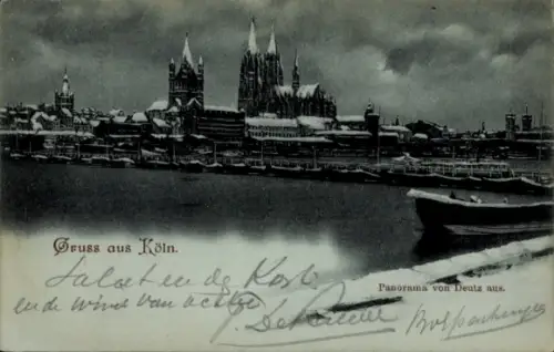 Mondschein Ak Köln am Rhein, Rheinpanorama von Deutz aus