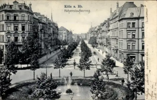 Ak Cöln Köln am Rhein,  Hohenstaufenring, Bäume, Brunnen, Straßenansicht