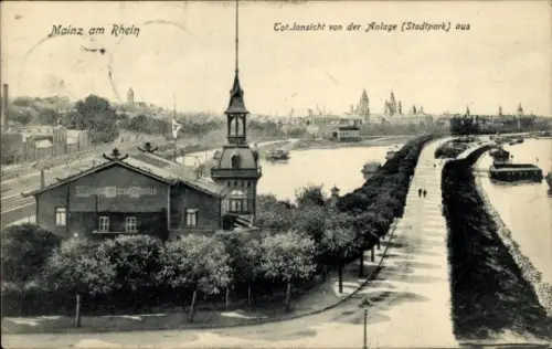 Ak Mainz am Rhein, Mainz am Rhein, Stadtpark, Flussansicht,  