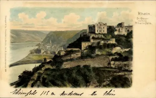 Litho St. Goar am Rhein, Burg Rheinfels