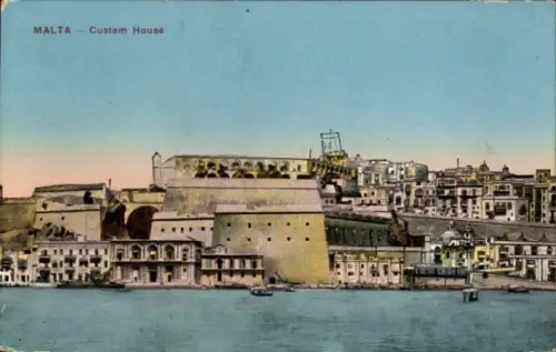 Ak Valletta Malta, MALTA, Custom House, Hafenansicht,  Architektur