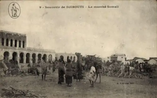 Ak Djibouti Dschibuti, Markt in  Menschen, Waren, somalischer Markt