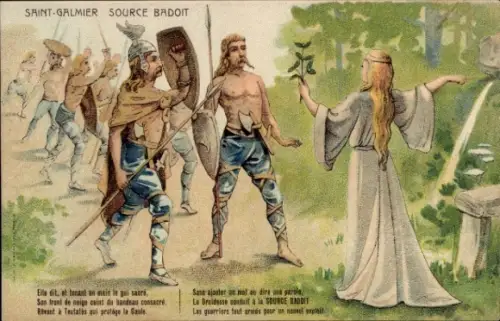 Ak Saint Galmier Loire, Quelle Badoit, Reklame, Druidin, Krieger