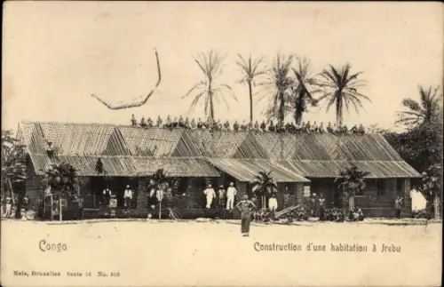 Ak Irebu DR Kongo Zaire, Bau eines Hauses in Irebu