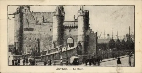 Ak Antwerpen Flandern, Burg, Menschenmenge, Schiffe, Le Steen, Antwerpen