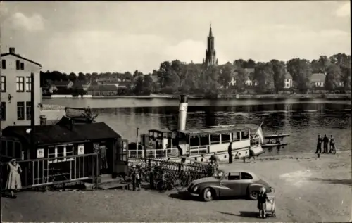 Ak Malchow in Mecklenburg, Dampferanlegestelle, Kloster, Automobil