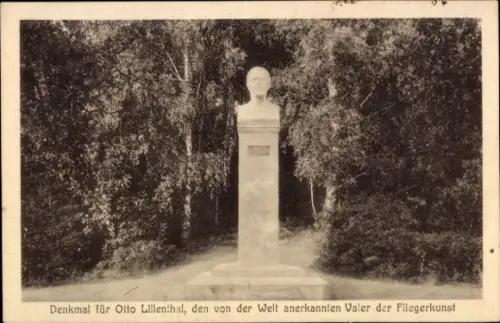 Ak Berlin Steglitz Lichterfelde, Denkmal für Otto Lilienthal, Vater der Fliegerkunst
