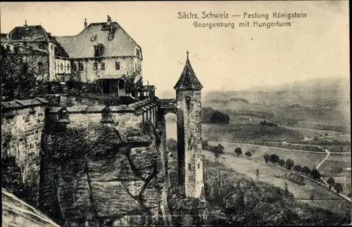 Ak Königstein an der Elbe Elbsandsteingebirge, Georgenburg mit Hungerturm