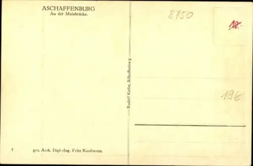 Künstler Ak Aschaffenburg in Unterfranken, Häuser an der Mainbrücke