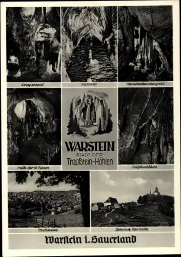 Ak Warstein im Sauerland, Halle der 60 Riesen, Teufelsschlucht, Kaskade, Krippenspiel