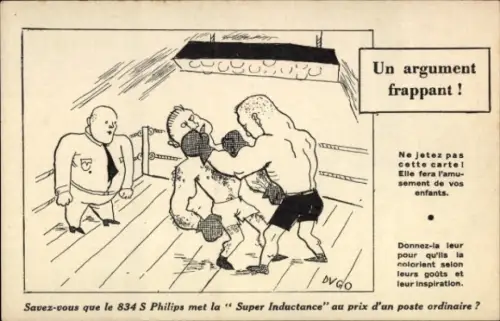 Künstler Ak Boxkampf, Reklame Philips 834S Super Inductance, Radio