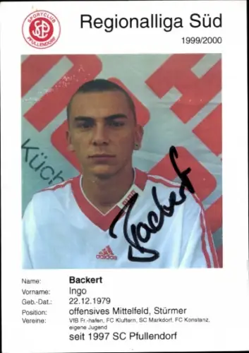 Autogrammkarte Fußballer Ingo Backert, SC Pfullendorf, Autogramm