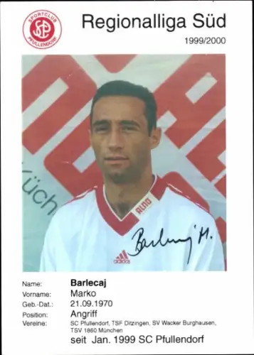 Autogrammkarte Fußballer Marko Barlecaj, SC Pfullendorf, Autogramm