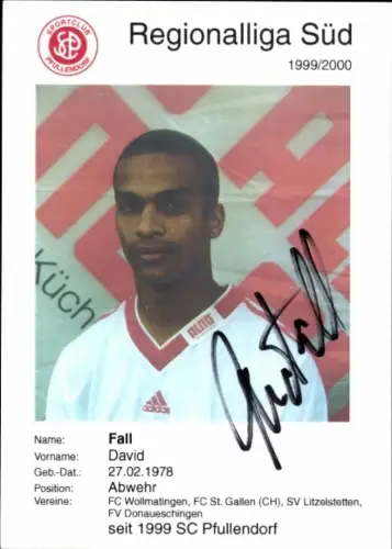 Autogrammkarte Fußballer David Fall, SC Pfullendorf, Autogramm